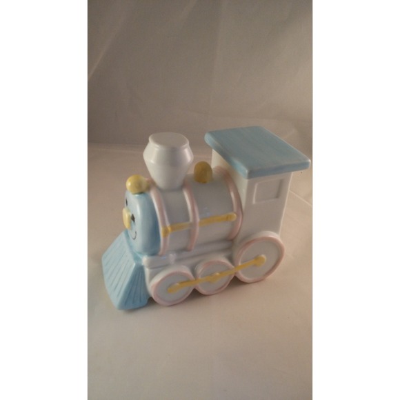 Blue yellow ceramic train, baby boy, baby girl  Enesco, 1985 vintage kitsch - Picture 2 of 4